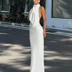 Damen elegantes Abendkleid mit tiefem Wasserfall-Ausschnitt und innovativer Drapierung EB