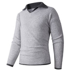 Herren V-Ausschnitt Pullover mit hochwertiger Textur und kontrastierendem Kragen