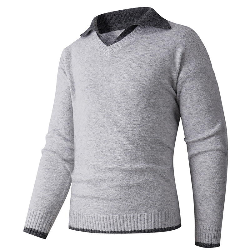 Herren V-Ausschnitt Pullover mit hochwertiger Textur und kontrastierendem Kragen