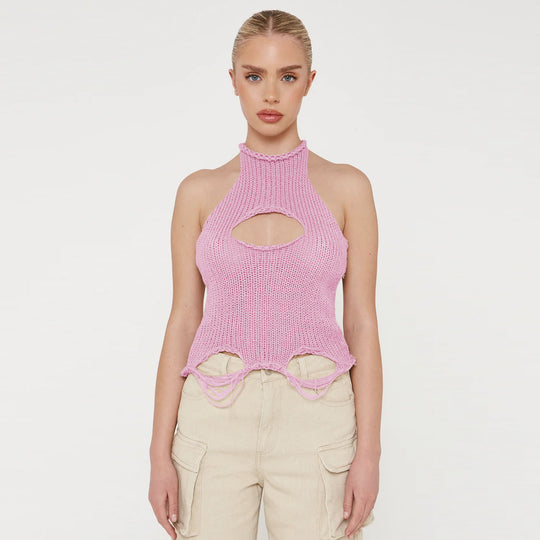 Damen Strickoberteil mit kreativem Cut-Out-Design R&B