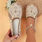 Damen Ballerinas mit modischem Ethno-Muster und dekorativen Perlen R&B