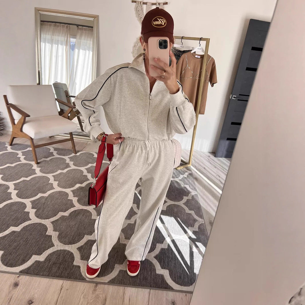 Damen sportliches Fleece-Set mit praktischen Reißverschlusstaschen und elegantem Schnitt R&B