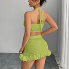 Damen gehäkeltes Crop-Top und Rock Set R&B