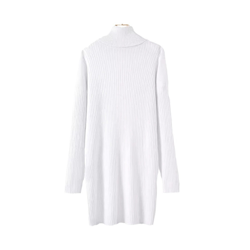 Damen Strickkleid mit hohem Kragen und Rippstruktur R&B