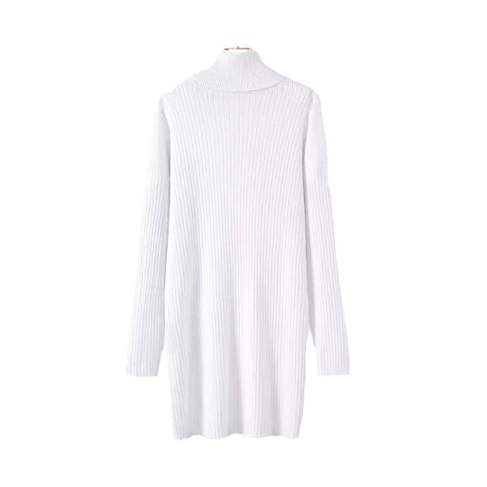 Damen Strickkleid mit hohem Kragen und Rippstruktur R&B