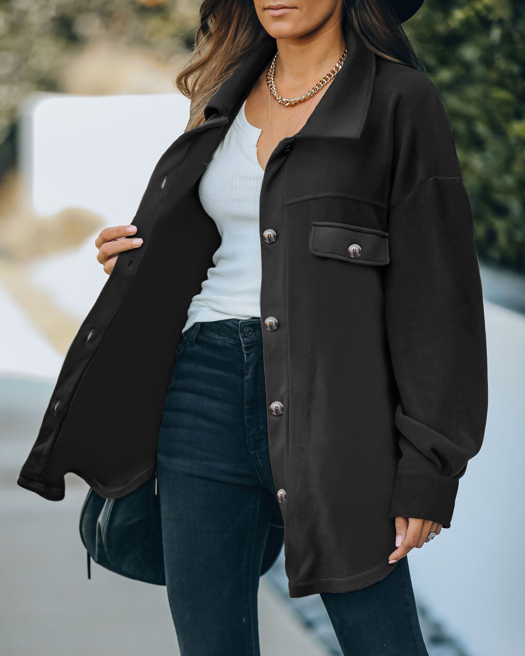 Damen Oversized Hemdjacke aus weichem Stoff mit praktischen Taschen R&B