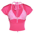 Damen Crop Top mit verspieltem Aquarell-Design und regulierbarem Ausschnitt R&B