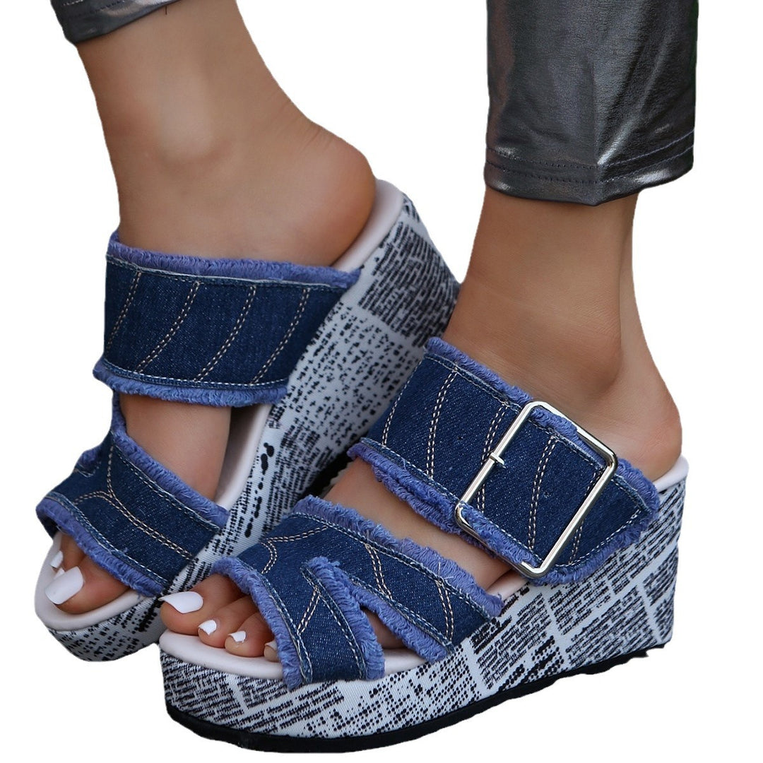 Damen Wedge-Pantoletten mit trendigem Jeans-Design und verstellbarem Riemen R&B