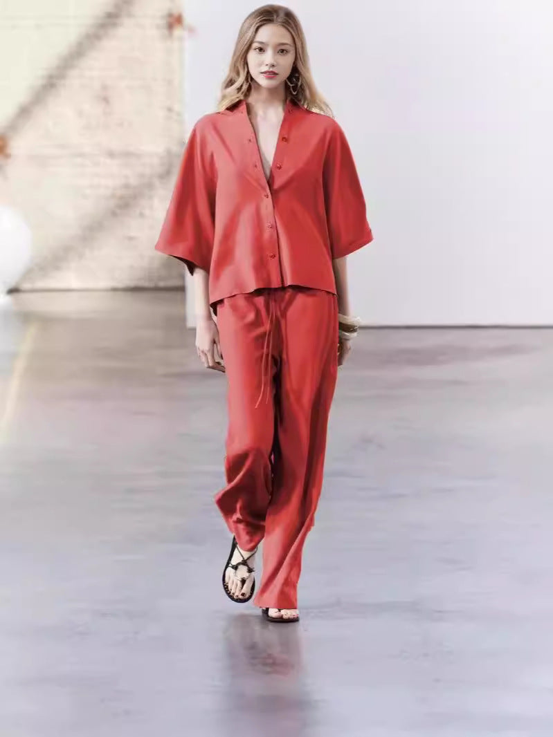 Damen elegantes Blusen und Hose Ensemble aus atmungsaktivem Stoff R&B