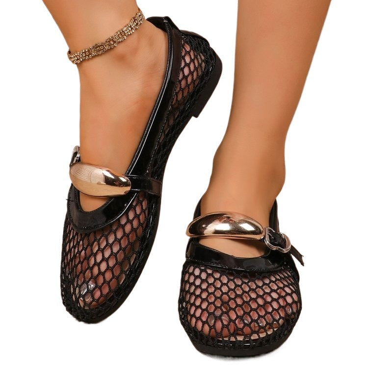 Damen Ballerinas mit Netzdesign und dekorativer Schnalle R&B