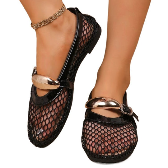 Damen Ballerinas mit Netzdesign und dekorativer Schnalle R&B