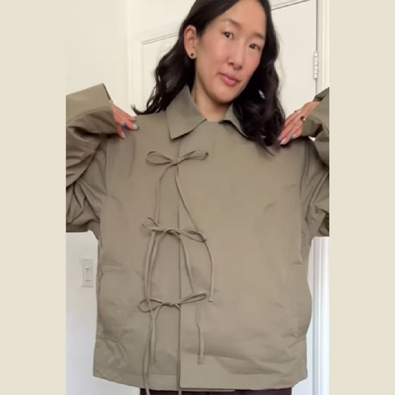 Damen Freizeitjacke mit modernen Bindegurten und lässigem Schnitt R&B