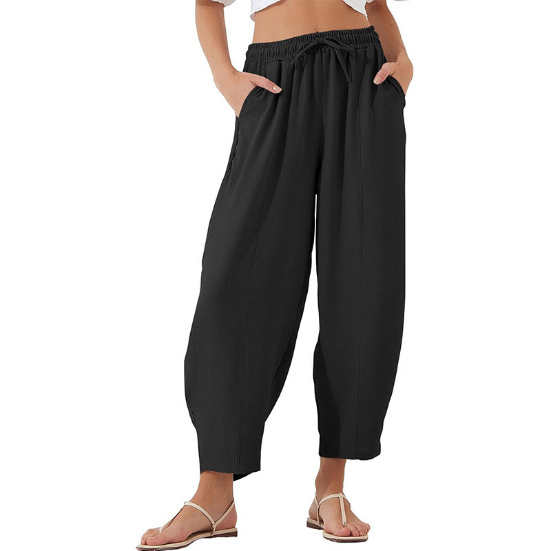R&B | Locker lässige Neun-Punkt-Hose mit Kordelzug und elastischer Taille