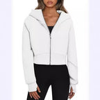 Damen kuscheliger cropped Kapuzenpullover mit Reißverschluss R&B
