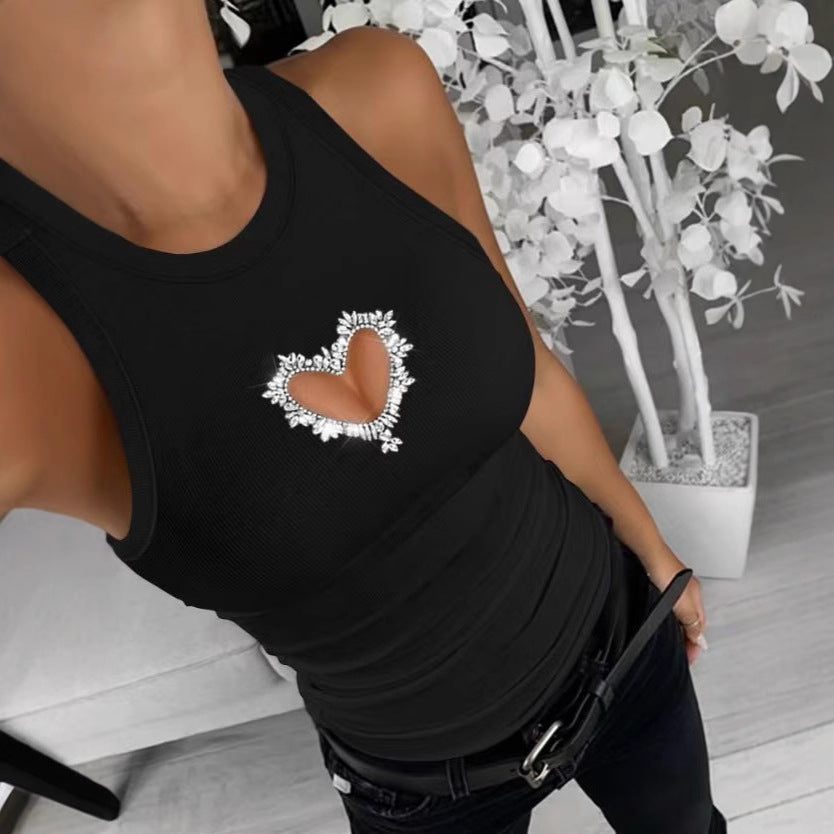 Damen Sportliches Tanktop mit Herz-Ausschnitt und funkelnder Verzierung R&B