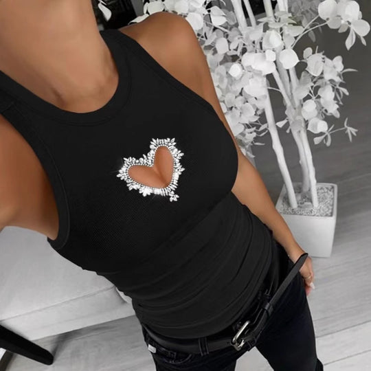 Damen Sportliches Tanktop mit Herz-Ausschnitt und funkelnder Verzierung R&B