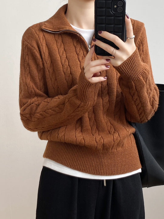 Damen Kuscheliger Strickpullover mit Stehkragen und Zopfdesign R&B