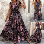 Damen Maxi-Kleid mit floralem Design und schmeichelndem V-Ausschnitt R&B