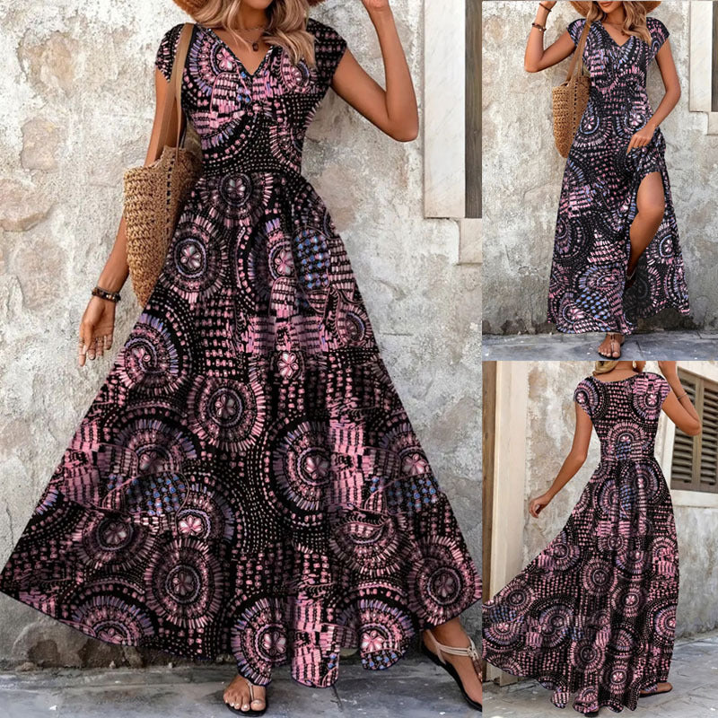 Damen Maxi-Kleid mit floralem Design und schmeichelndem V-Ausschnitt R&B
