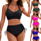 Damen Hochtailliertes Bikini-Set mit elegantem Wickeldesign und verstellbaren Trägern R&B
