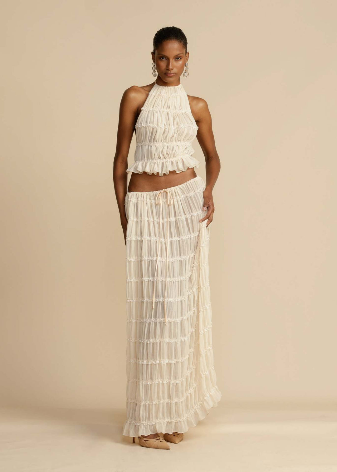 Damen Elegantes und verspieltes Zweiteiliges Sommerkleid mit gerafftem Oberteil und fließendem Rock R&B