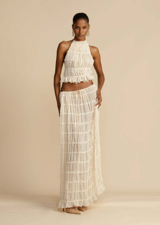 Damen Elegantes und verspieltes Zweiteiliges Sommerkleid mit gerafftem Oberteil und fließendem Rock R&B