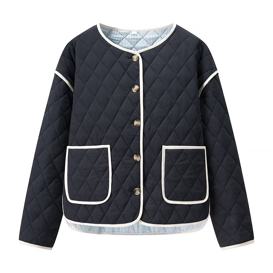 Damen gesteppte Jacke mit eleganter Knopfverschluss R&B