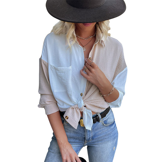 Damen Lässiges Hemdblusenshirt mit trendy Farbblockdesign R&B