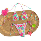 Damen Triangel-Bikini mit buntem Blumenmuster und verstellbarem BindR&Band R&B