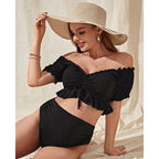 Damen Hochtaillierter Bikini mit lässigem Puffärmel-Oberteil