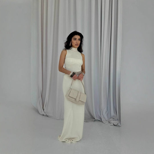Damen Maxikleid mit elegantem Rundhalsausschnitt und taillierten Details R&B