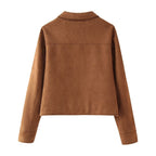 Damen trendige kurz geschnittene Retro-Jacke aus hochwertigem Wildleder-Werkstoff R&B