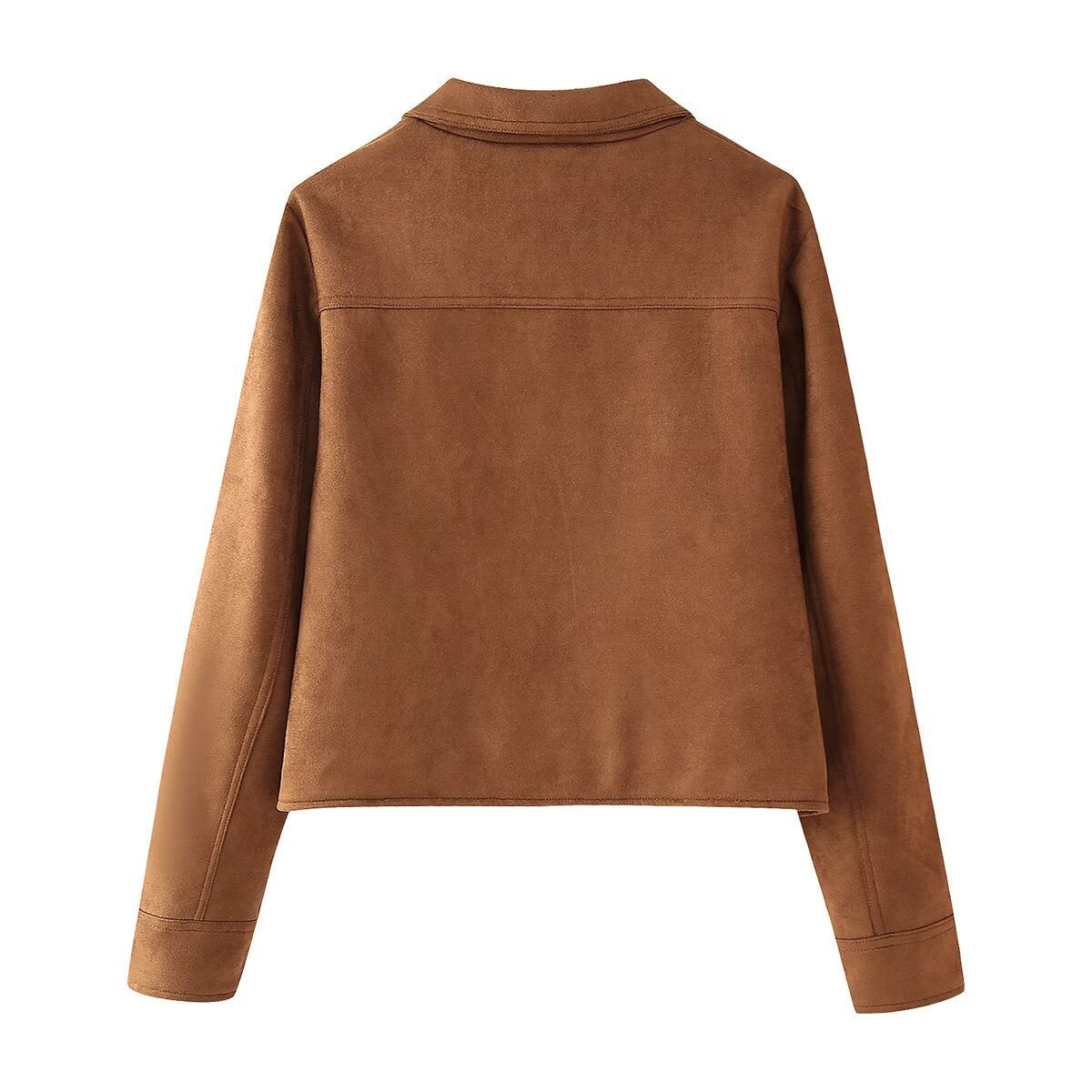 Damen trendige kurz geschnittene Retro-Jacke aus hochwertigem Wildleder-Werkstoff R&B