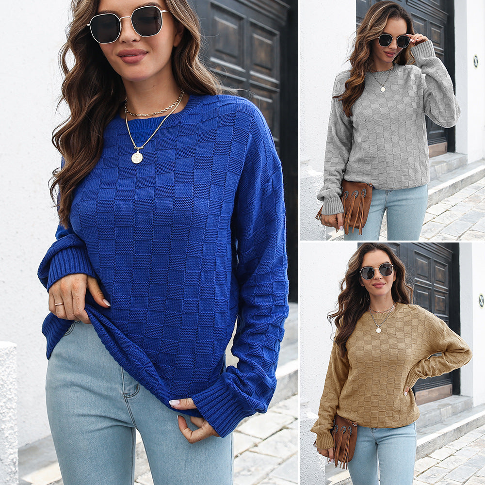 Damen Strickpullover mit Strukturiertem Karo-Design R&B