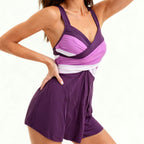 Damen modischer Badeanzug mit Wickel-Design und Shorts R&B