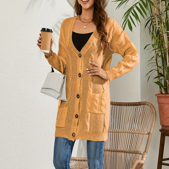 Damen Strickjacke mit großem Zopfmuster und praktischen Taschen R&B