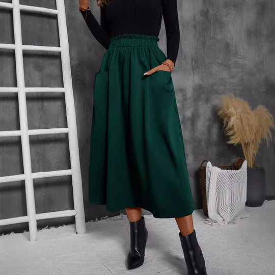Damen Luftiger Midirock mit elastischem Bund und praktischen Taschen R&B