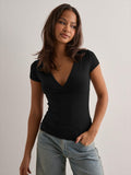 Damen Stilvolles Wickel V-Ausschnitt Top R&B
