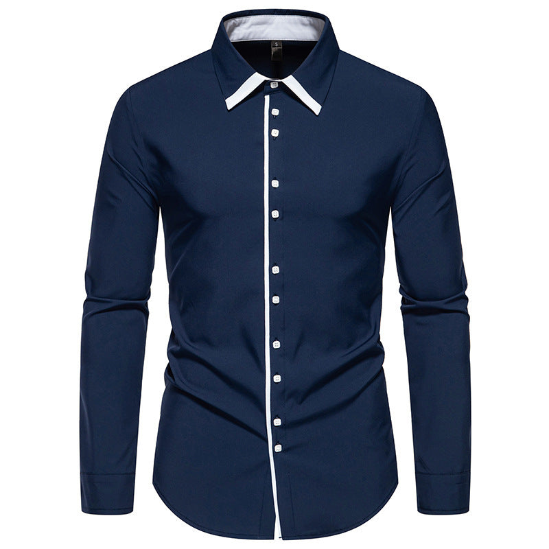 Herren elegantes Langarmhemd mit kontrastierendem Kragen und feinen Knopfdetails R&B