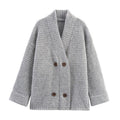 Damen gesteppte Strickjacke mit dekorativem Knopfverschluss und hohem Kragen R&B