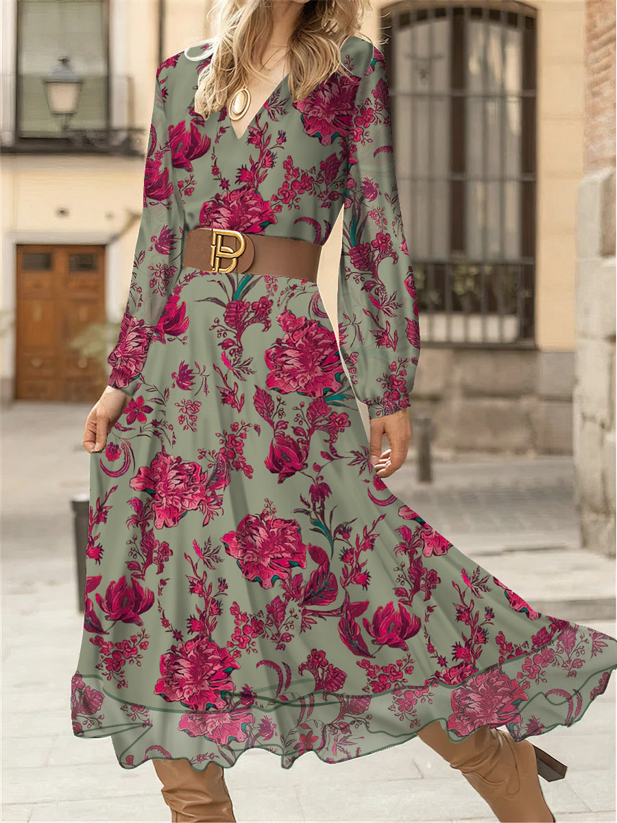 Damen Maxikleid mit floralem Muster und voluminösen Ärmeln