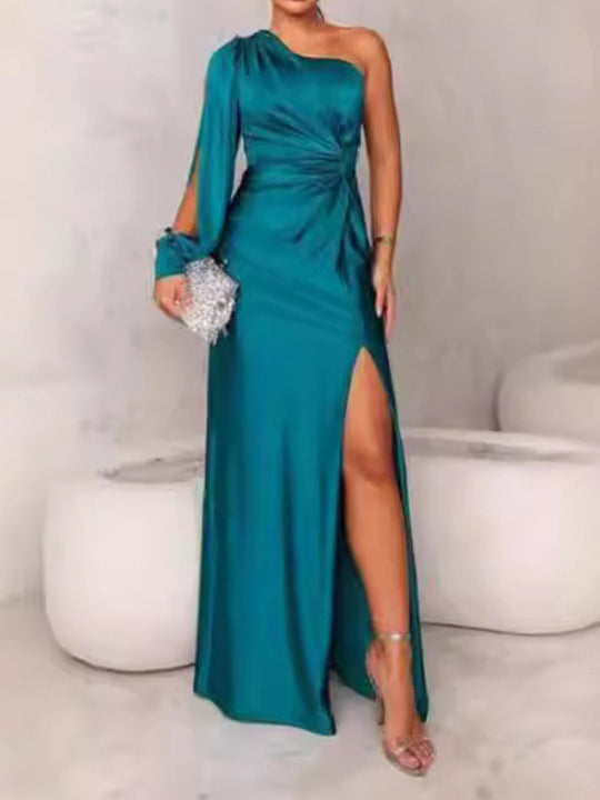 Damen Abendkleid mit asymmetrischem Ausschnitt und eleganter Faltenlegung R&B