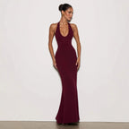 Damen Elegantes Bodenkleid mit tiefem V-Ausschnitt und figurbetontem Design EB