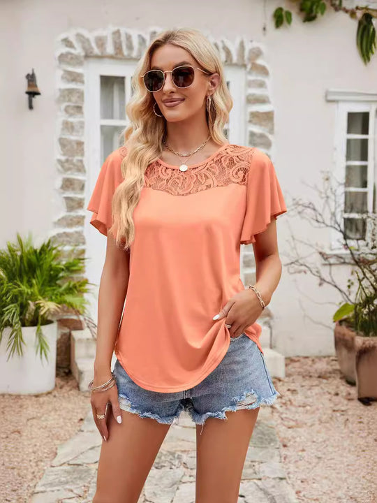 Damen Freizeitbluse mit Spitzeneinsatz R&B