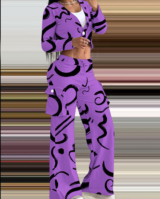 Damen Lässiges Set mit kreativem Print und bequemen Hosen R&B