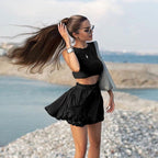 Damen Sportliches Crop-Top und Skaterrock Set R&B