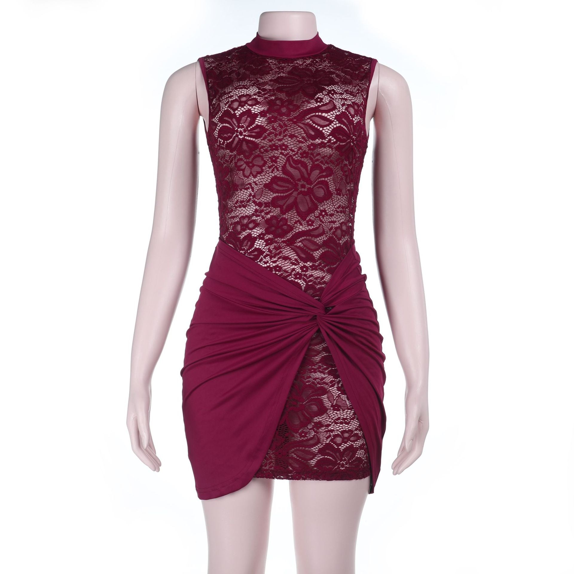 Damen Spitzen-Minikleid mit figurformendem Design und Raffungen R&B