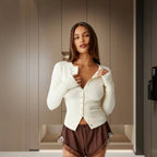 Damen Strick Set mit Knopfdetails und kurzem Schnitt R&B