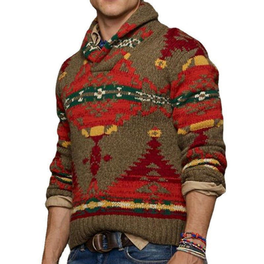 Herren Grobstrickpullover mit einzigartigem Muster und hohem Kragen R&B