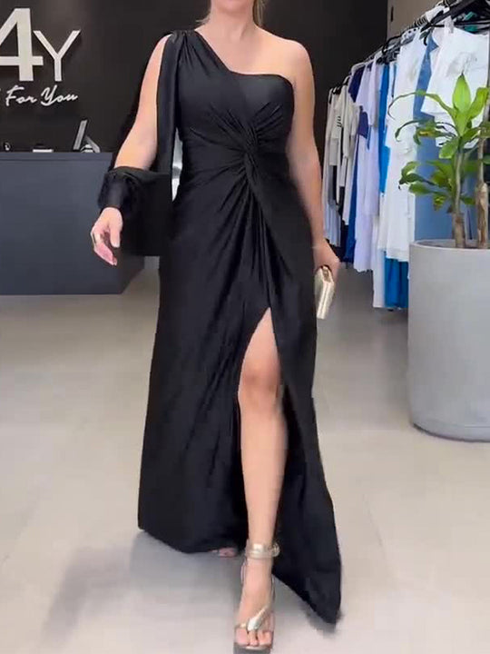 Damen Maxikleid mit asymmetrischem Design und seitlichem Schlitz R&B